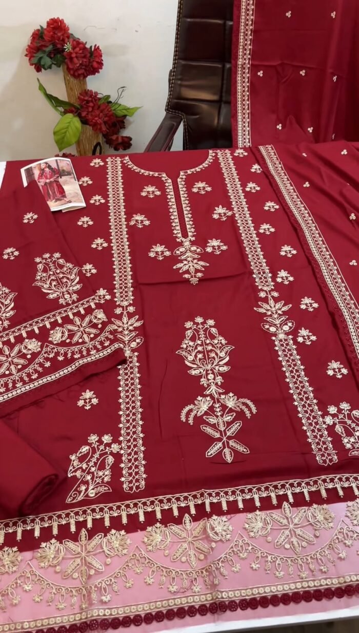 Aneela's - 3pcs Dhanak Embroidered With Dhanak Emb Shawl - 855 - Image 2