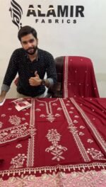 Aneela's - 3pcs Dhanak Embroidered With Dhanak Emb Shawl - 855 - Image 4