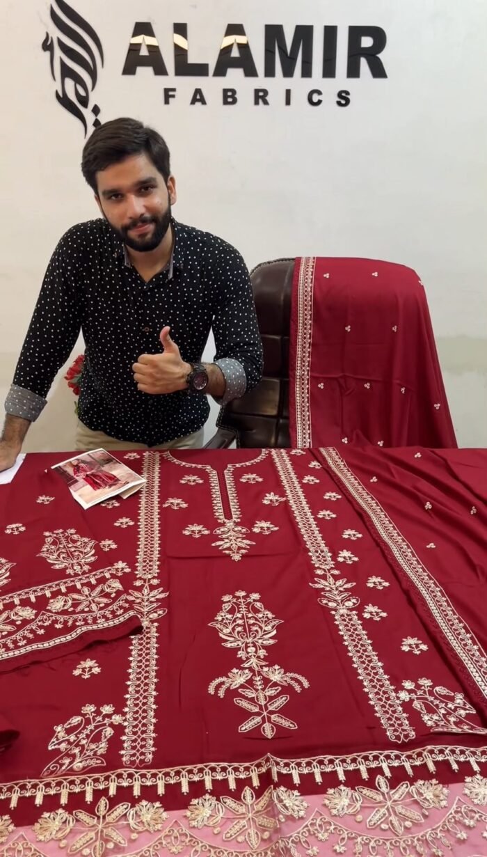 Aneela's - 3pcs Dhanak Embroidered With Dhanak Emb Shawl - 855 - Image 4