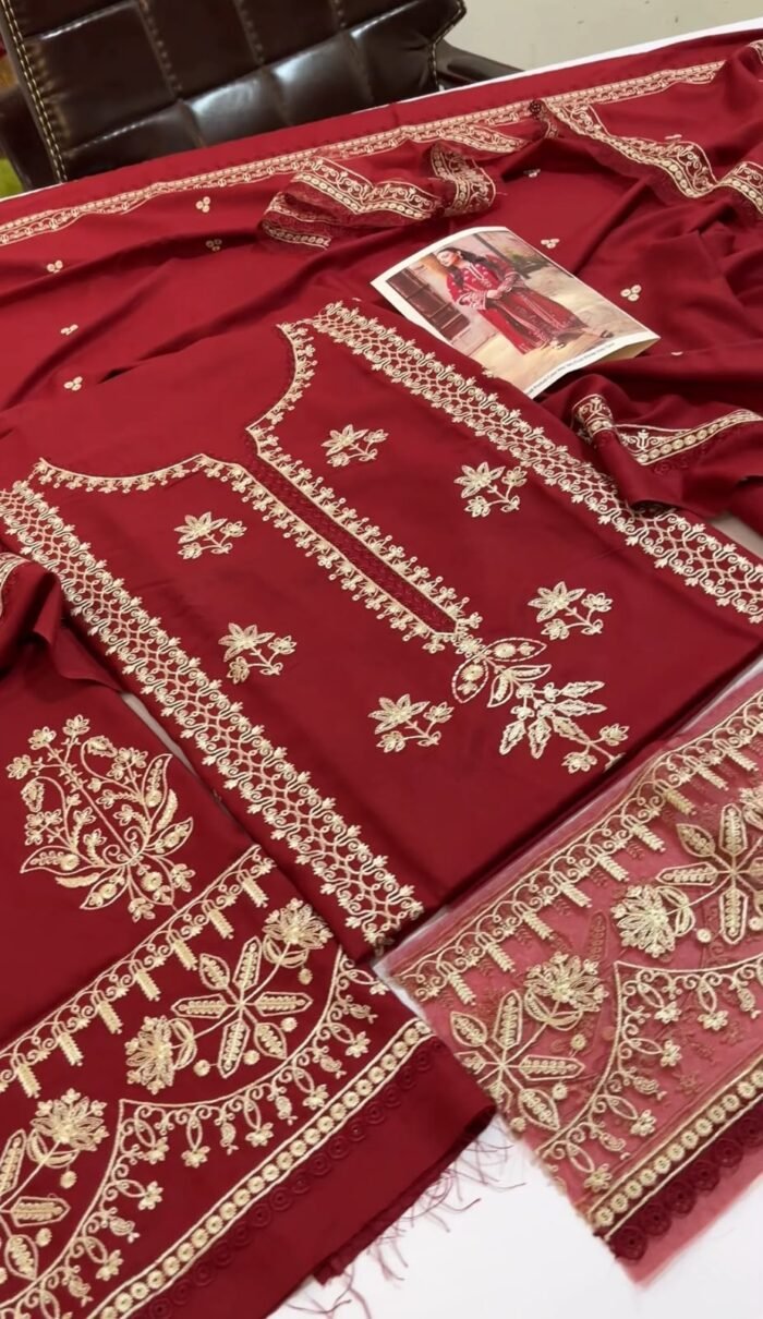 Aneela's - 3pcs Dhanak Embroidered With Dhanak Emb Shawl - 855 - Image 5