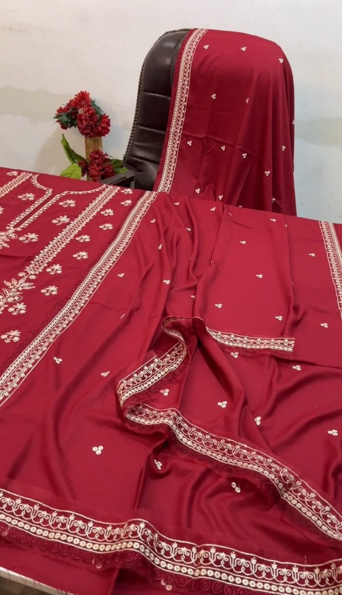 Aneela's - 3pcs Dhanak Embroidered With Dhanak Emb Shawl - 855 - Image 6