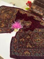 Velvet Printed Winter Shawl 2.5 Yards - Article# 01/Maroon - Image 3
