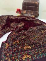 Velvet Printed Winter Shawl 2.5 Yards - Article# 01/Maroon - Image 4