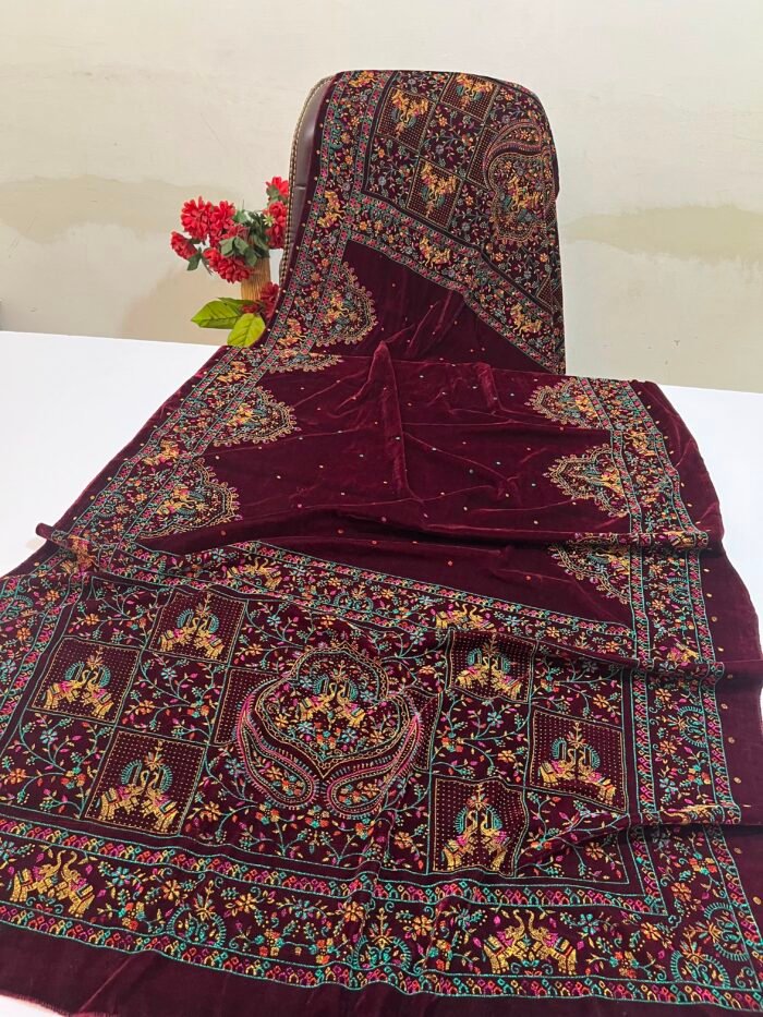 Velvet Printed Winter Shawl 2.5 Yards - Article# 01/Maroon - Image 2