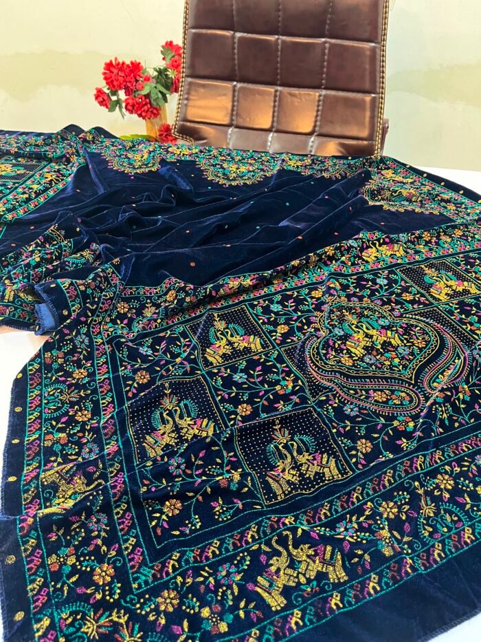 Velvet Printed Winter Shawl 2.5 Yards – Article# 01/Blue - Image 3