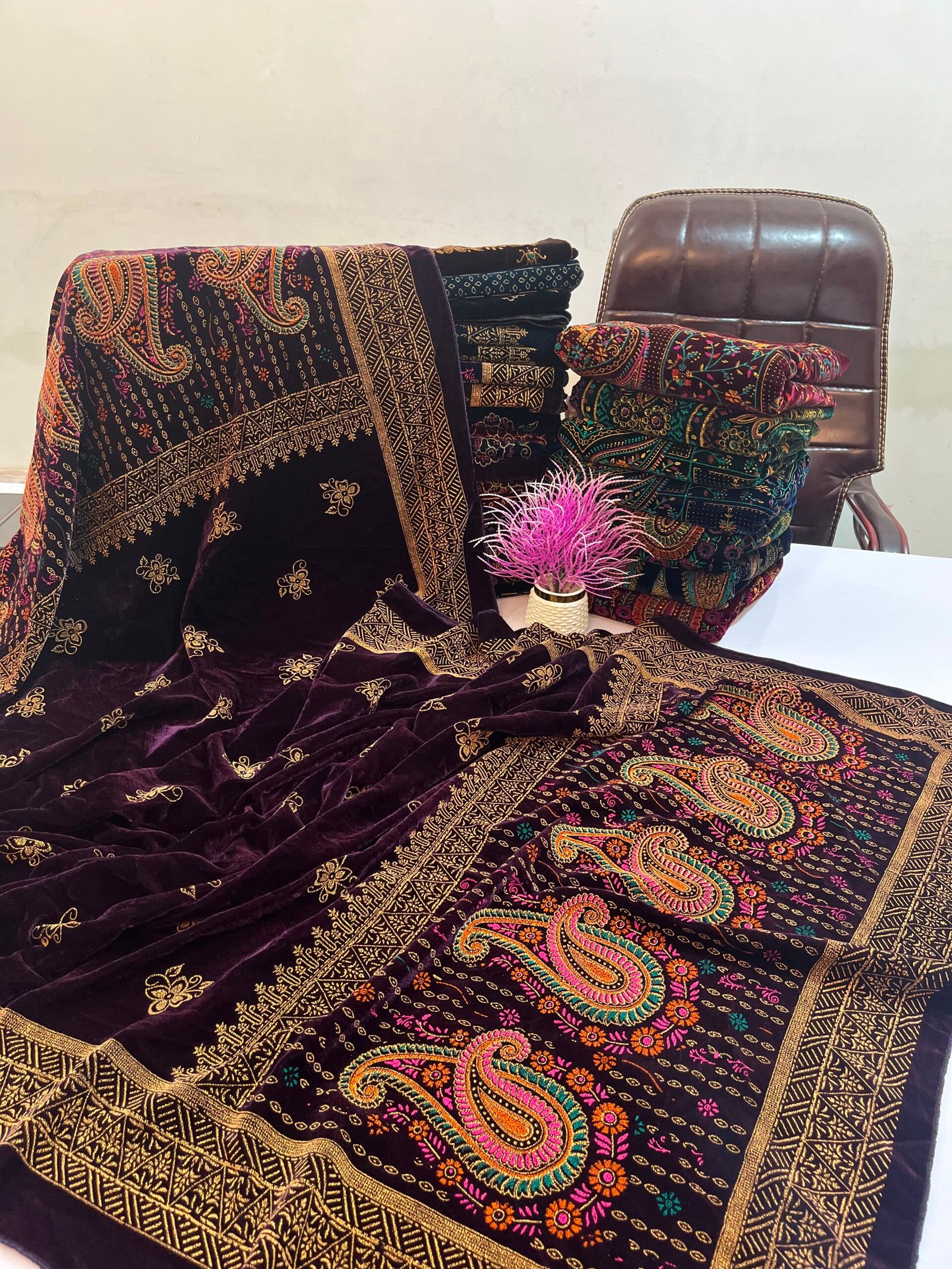 WhatsApp Image 2026-09-28 at 3.11.51 AM Velvet Printed Winter Shawl 2.5 Yards – Article# 09/Purple - Image 1