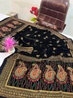 Velvet Printed Winter Shawl 2.5 Yards – Article# 09/Black - Image 4