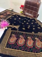 Velvet Printed Winter Shawl 2.5 Yards – Article# 09/Blue - Image 4