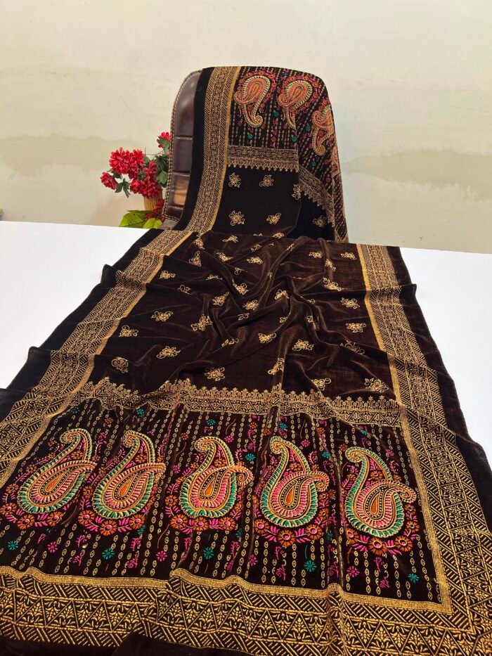 Velvet Printed Winter Shawl 2.5 Yards – Article# 09/Brown - Image 2