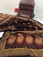 Velvet Printed Winter Shawl 2.5 Yards – Article# 09/Brown - Image 3