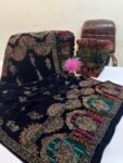 Velvet Printed Winter Shawl 2.5 Yards – Article# 08/Blue