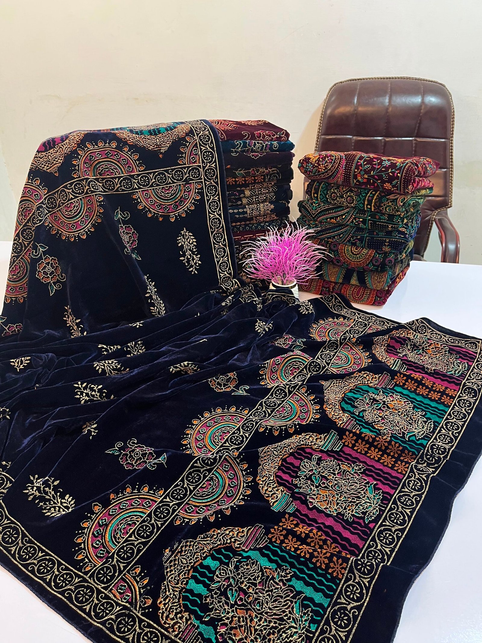 WhatsApp Image 2026-09-28 at 3.13.34 AM Velvet Printed Winter Shawl 2.5 Yards – Article# 08/Blue - Image 1