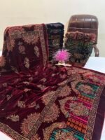 Velvet Printed Winter Shawl 2.5 Yards – Article# 08/Maroon
