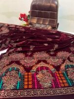 Velvet Printed Winter Shawl 2.5 Yards – Article# 08/Maroon - Image 3