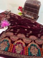 Velvet Printed Winter Shawl 2.5 Yards – Article# 08/Maroon - Image 4