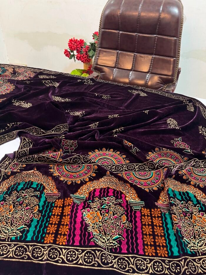 Velvet Printed Winter Shawl 2.5 Yards – Article# 08/Purple - Image 3