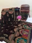 Velvet Printed Winter Shawl 2.5 Yards – Article# 08/Brown