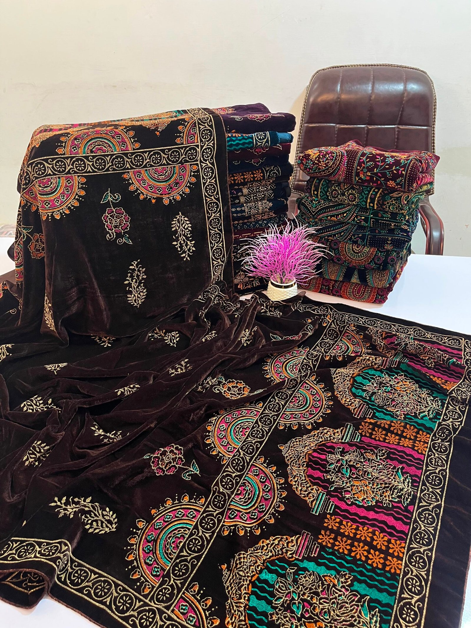 WhatsApp Image 2026-09-28 at 3.13.40 AM (1) Velvet Printed Winter Shawl 2.5 Yards – Article# 08/Brown - Image 1