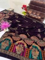 Velvet Printed Winter Shawl 2.5 Yards – Article# 08/Purple - Image 4