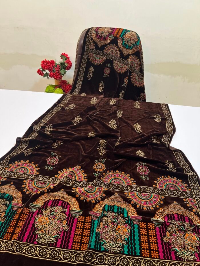 Velvet Printed Winter Shawl 2.5 Yards – Article# 08/Brown - Image 2