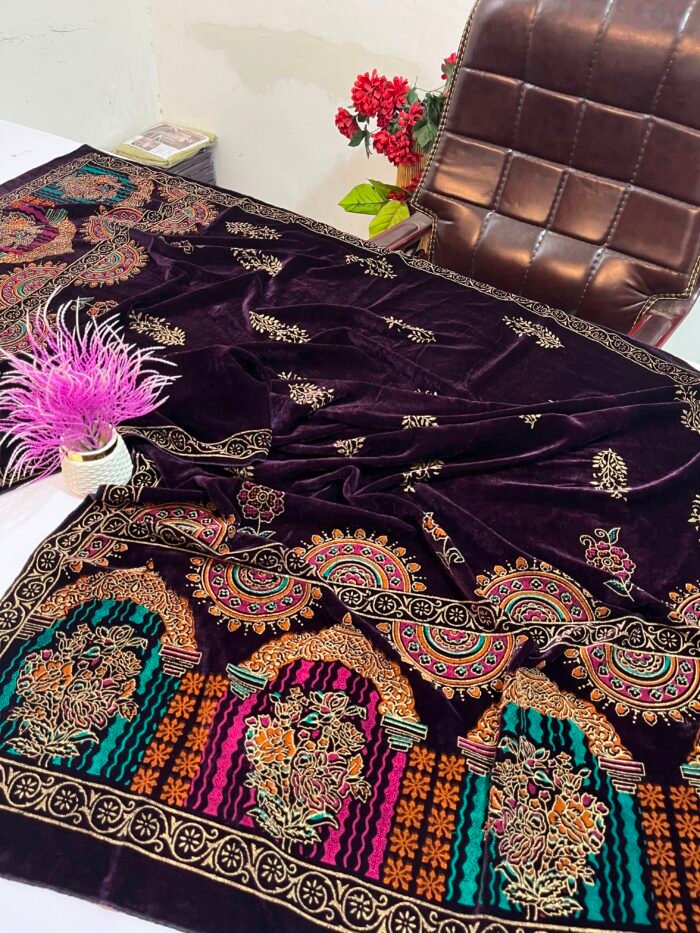 Velvet Printed Winter Shawl 2.5 Yards – Article# 08/Purple - Image 4