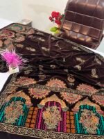 Velvet Printed Winter Shawl 2.5 Yards – Article# 08/Brown - Image 4