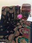 Velvet Printed Winter Shawl 2.5 Yards – Article# 08/Black