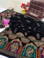 Velvet Printed Winter Shawl 2.5 Yards – Article# 08/Black - Image 4
