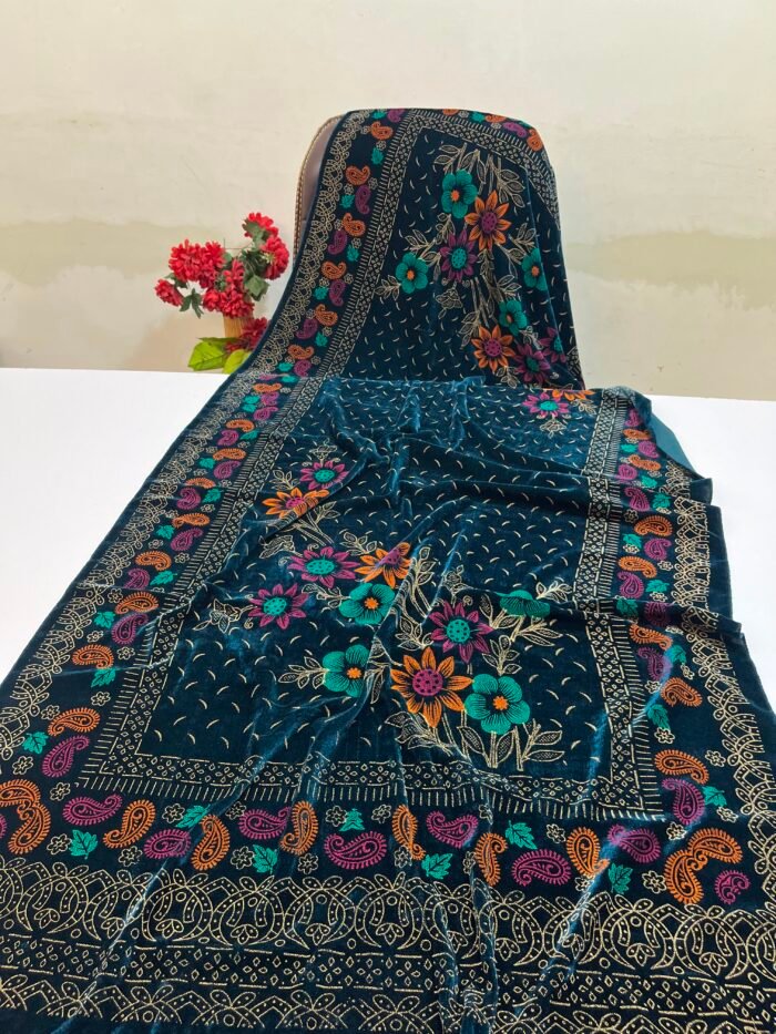 Velvet Printed Winter Shawl 2.5 Yards – Article# 07/Zinc - Image 2