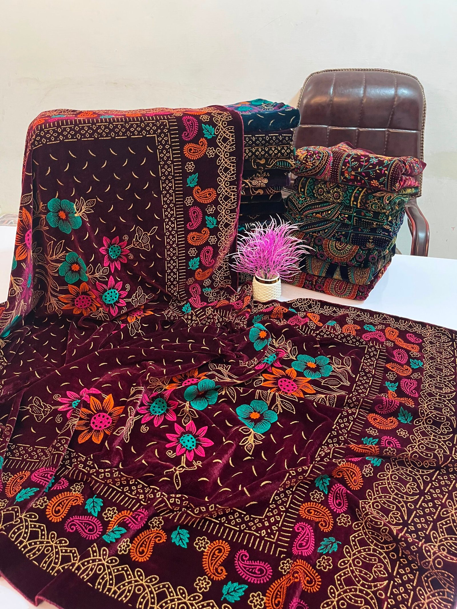 WhatsApp Image 2026-09-28 at 3.14.35 AM (2) Velvet Printed Winter Shawl 2.5 Yards – Article# 07/Maroon - Image 1