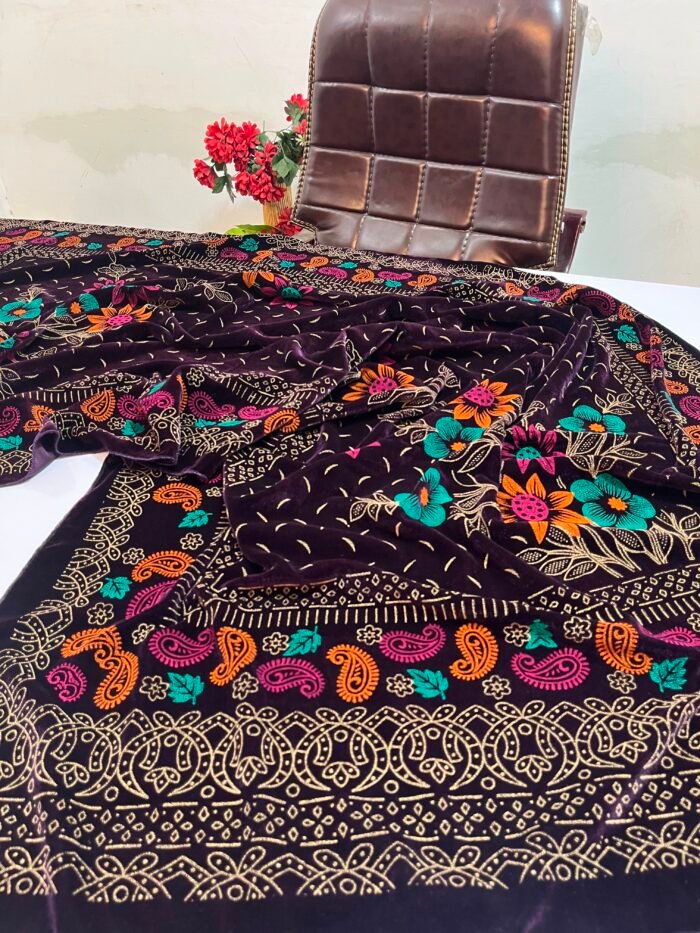 Velvet Printed Winter Shawl 2.5 Yards – Article# 07/Purple - Image 3
