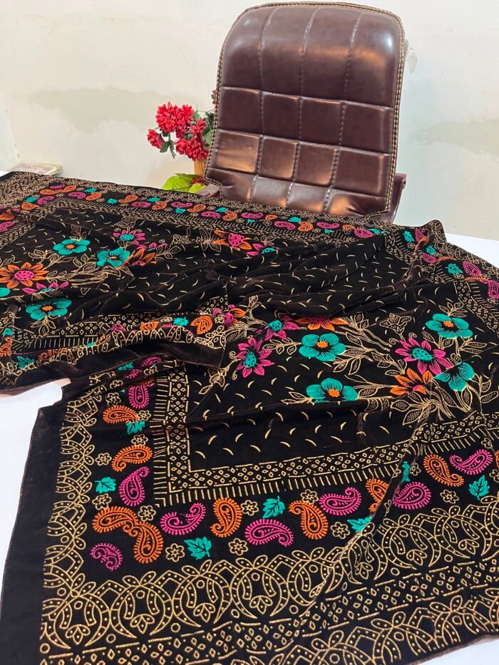 Velvet Printed Winter Shawl 2.5 Yards – Article# 07/Brown - Image 3