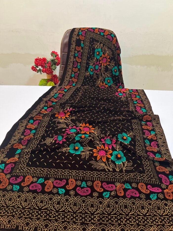 Velvet Printed Winter Shawl 2.5 Yards – Article# 07/Brown - Image 2