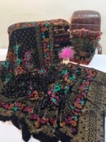 Velvet Printed Winter Shawl 2.5 Yards – Article# 07/Black