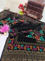 Velvet Printed Winter Shawl 2.5 Yards – Article# 07/Black - Image 4