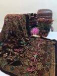 Velvet Printed Winter Shawl 2.5 Yards – Article# 06/Brown