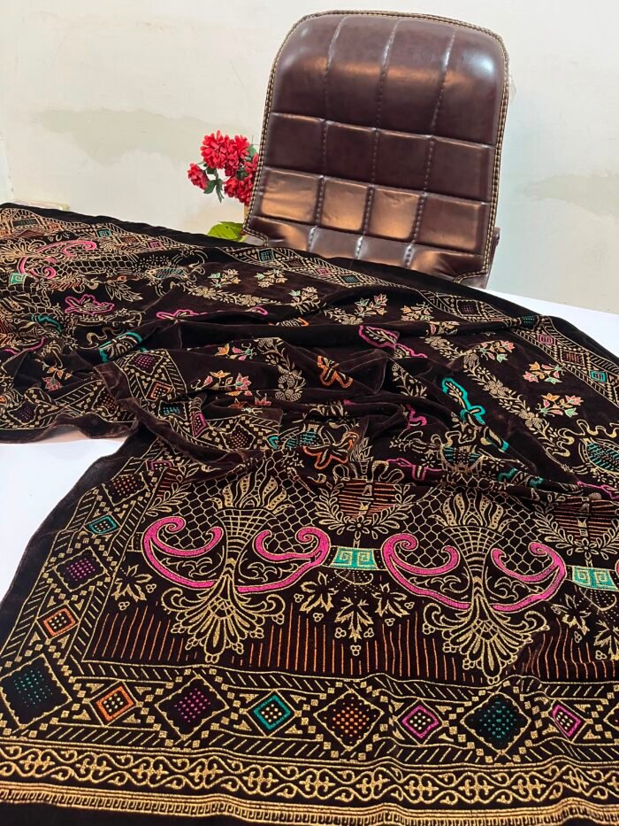 Velvet Printed Winter Shawl 2.5 Yards – Article# 06/Brown - Image 3
