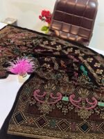 Velvet Printed Winter Shawl 2.5 Yards – Article# 06/Brown - Image 4
