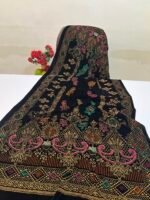 Velvet Printed Winter Shawl 2.5 Yards – Article# 06/Black - Image 2