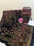 Velvet Printed Winter Shawl 2.5 Yards – Article# 06/Black