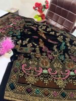 Velvet Printed Winter Shawl 2.5 Yards – Article# 06/Black - Image 4