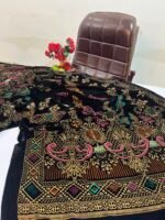 Velvet Printed Winter Shawl 2.5 Yards – Article# 06/Black - Image 3