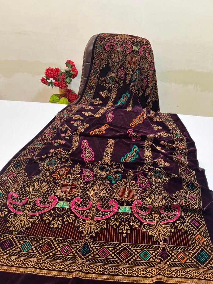 Velvet Printed Winter Shawl 2.5 Yards – Article# 06/Purple - Image 2