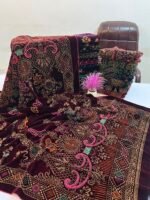 Velvet Printed Winter Shawl 2.5 Yards – Article# 06/Maroon