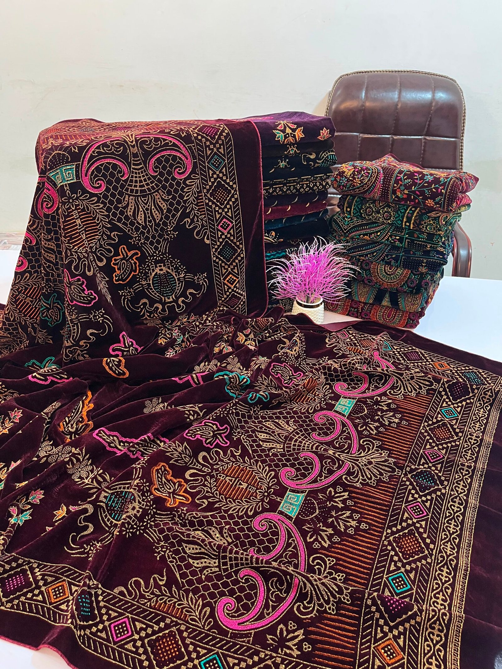 WhatsApp Image 2026-09-28 at 3.15.43 AM (2) Velvet Printed Winter Shawl 2.5 Yards – Article# 06/Maroon - Image 1
