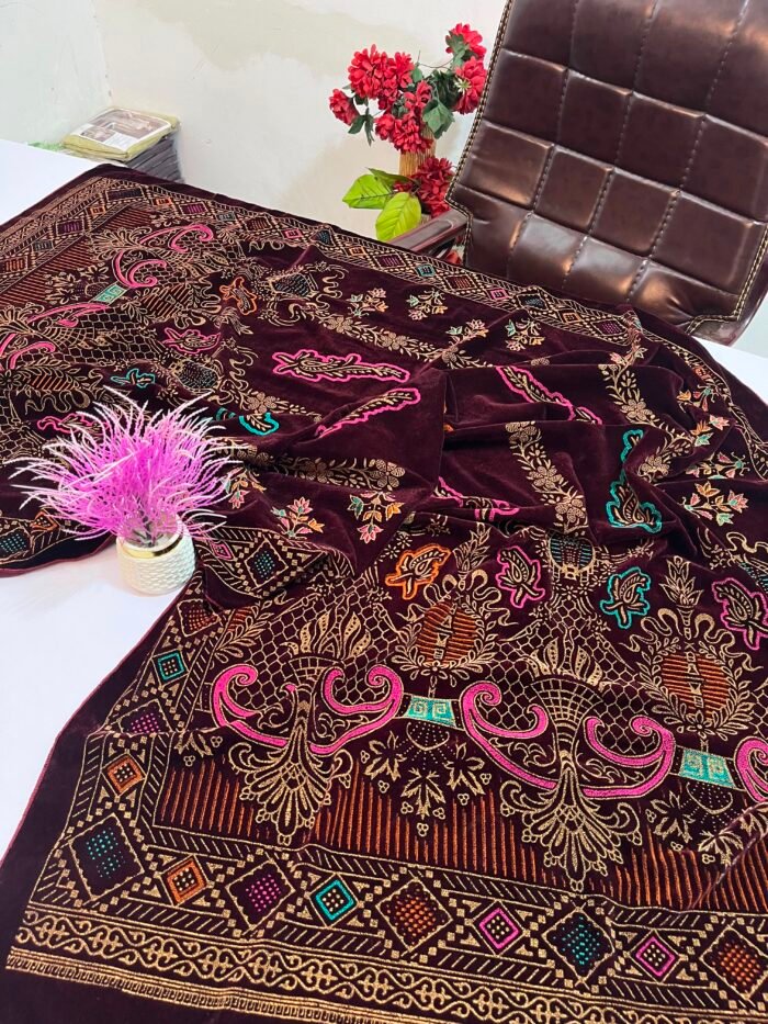 Velvet Printed Winter Shawl 2.5 Yards – Article# 06/Maroon - Image 4