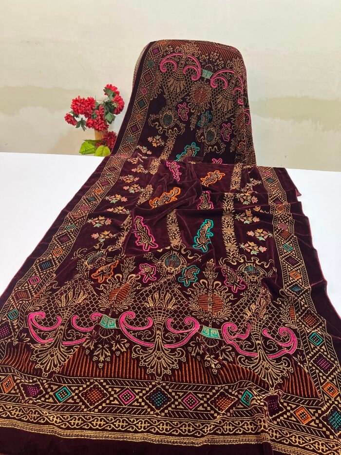 Velvet Printed Winter Shawl 2.5 Yards – Article# 06/Maroon - Image 2