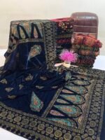 Velvet Printed Winter Shawl 2.5 Yards – Article# 05/Blue
