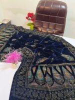 Velvet Printed Winter Shawl 2.5 Yards – Article# 05/Blue - Image 4