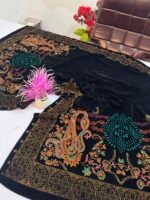 Velvet Printed Winter Shawl 2.5 Yards – Article# 03/Black - Image 3
